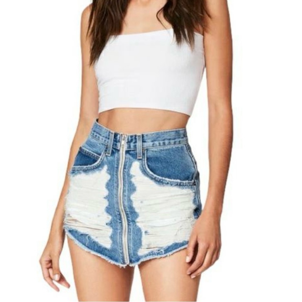 Carmar Two-Tone Distressed Denim Mini Skirt - Blue & White